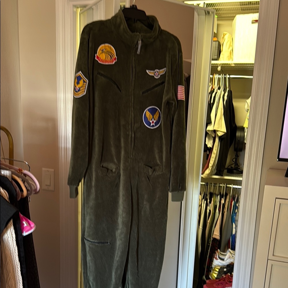 Funziez Olive Green Snuggie Flight Suit Great for Topgun Halloween Costume
